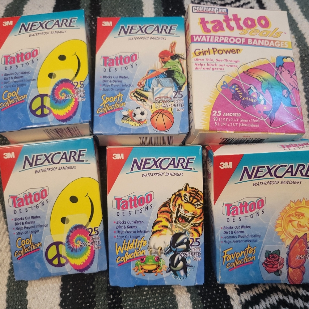 Nexcare Tattoo Bandaids Lot Of 6 Packs Vintage Collectible Kids